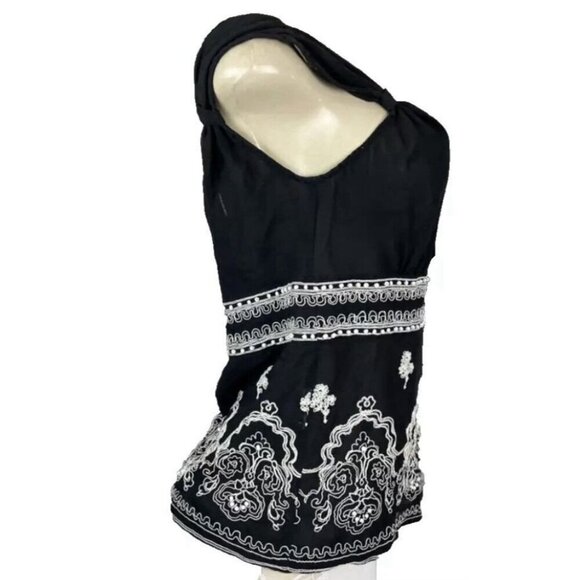 White House Black Market S Black Silk Embroidered Pearl Beads Lined Strappy Top - Picture 4 of 6